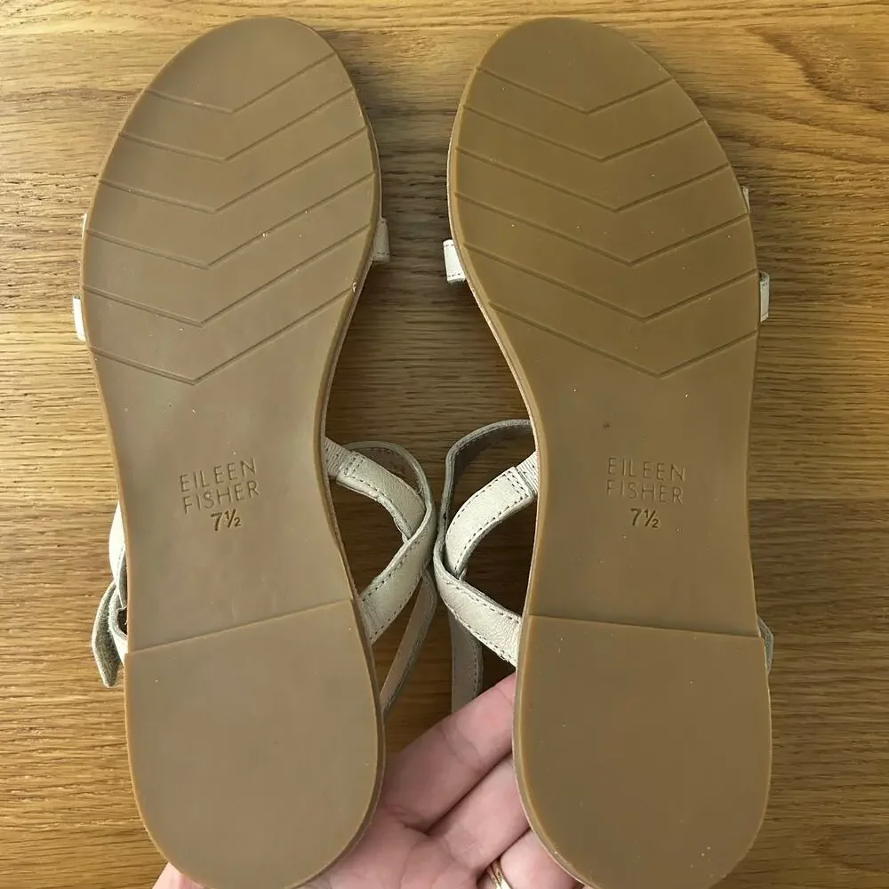 Eileen Fisher Cream leather strap flat sandal womens sz 7.5 normcore minimalist - Picture 2 of 7